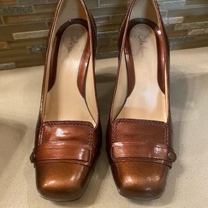 Cole Haan Square Toe Bronze Patent Leather Pump